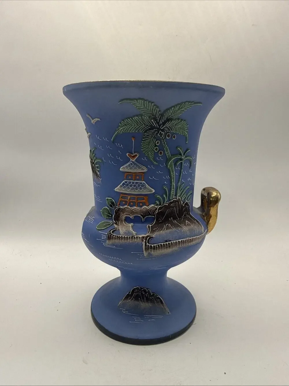 Japanese Hand Painted Moriage Vase Japan Noritake Morimura 7” Tall 1 Handle *